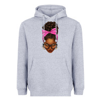 Heather Grey afro messy bun pink bow Heavyweight Hoodie - texasbilliewilder