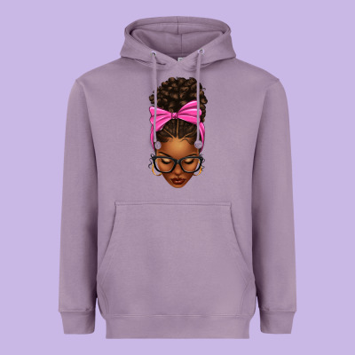 Heavyweight Hoodie afro messy bun pink bow