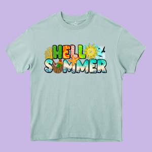 Hello Summer Heavy Core Tee Designed By Cowhidedigitalart