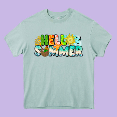 Hello Summer Heavy Core Tee Designed By Cowhidedigitalart
