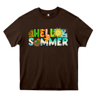 Chocolate Brown Hello Summer Heavy Core Tee - CowhideDigitalArt