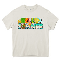 Cream Hello Summer Heavy Core Tee - CowhideDigitalArt
