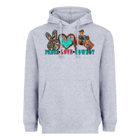 Heather Grey peace love cowboy Heavyweight Hoodie - Zillion Design Studio