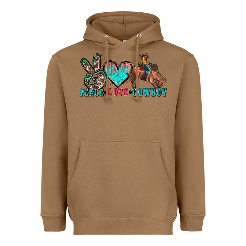 Peace Love Cowboy Heavyweight Hoodie by Zillion Design Studio | Teevron