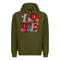 Army Green love with balloons Premium Hoodie - AdoDesignShop
