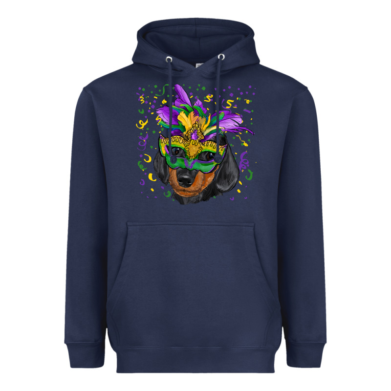 Mardi Gras Dachshund Puppy With Mask Heavyweight Hoodie by RanaPortraitStore | Teevron