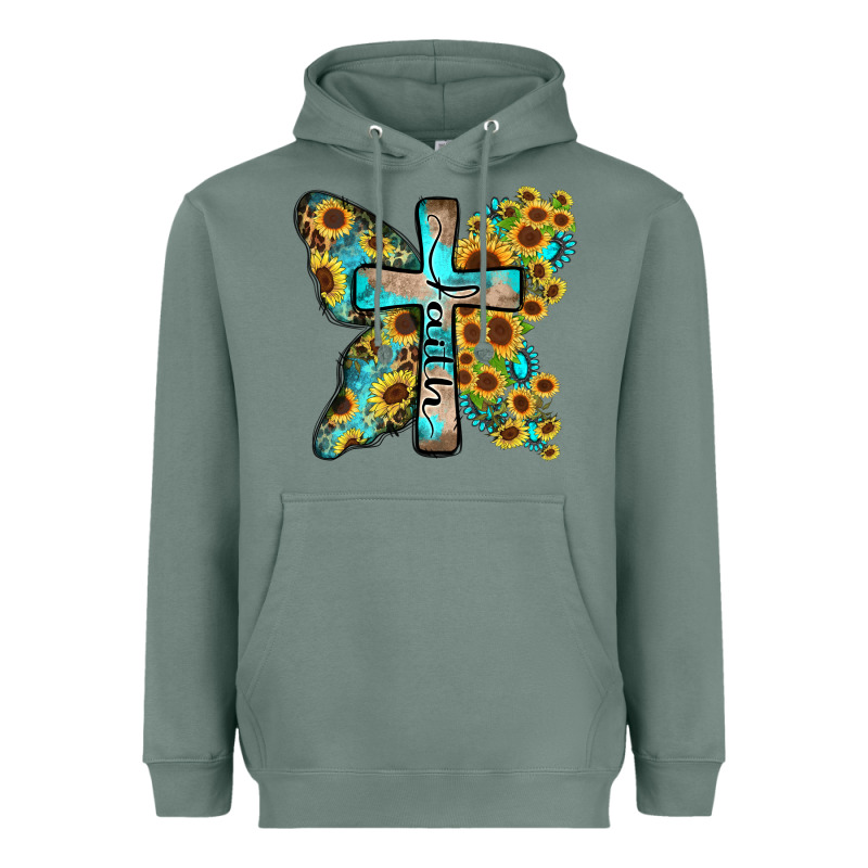 Faith Sunflower Cross Heavyweight Hoodie by Zillion Design Studio | Teevron