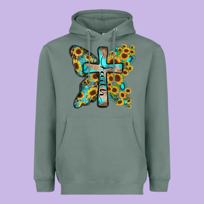 Faith Sunflower Cross Heavyweight Hoodie Designed By Zillion Design Studio