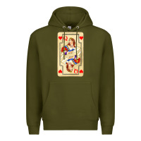 Army Green love playing cards queen Premium Hoodie - AdoDesignShop