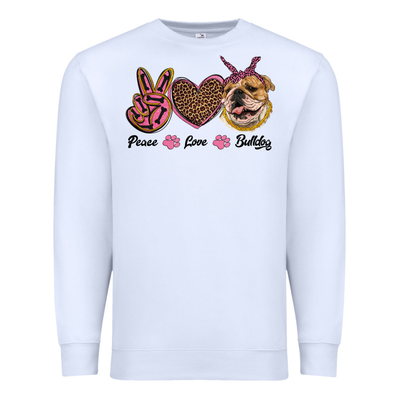 Peace Love Bulldog Premium Sweatshirt by RanaPortraitStore | Teevron