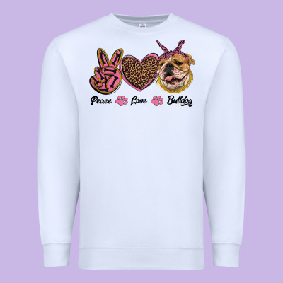Peace Love Bulldog Premium Sweatshirt Designed By Ranaportraitstore