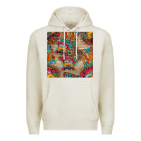 Oatmeal Heather school bus driver and flower seamless patterns Premium Hoodie - BundleAndBundleShop