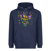Navy Mardi gras mask french bulldog Heavyweight Hoodie - RanaPortraitStore