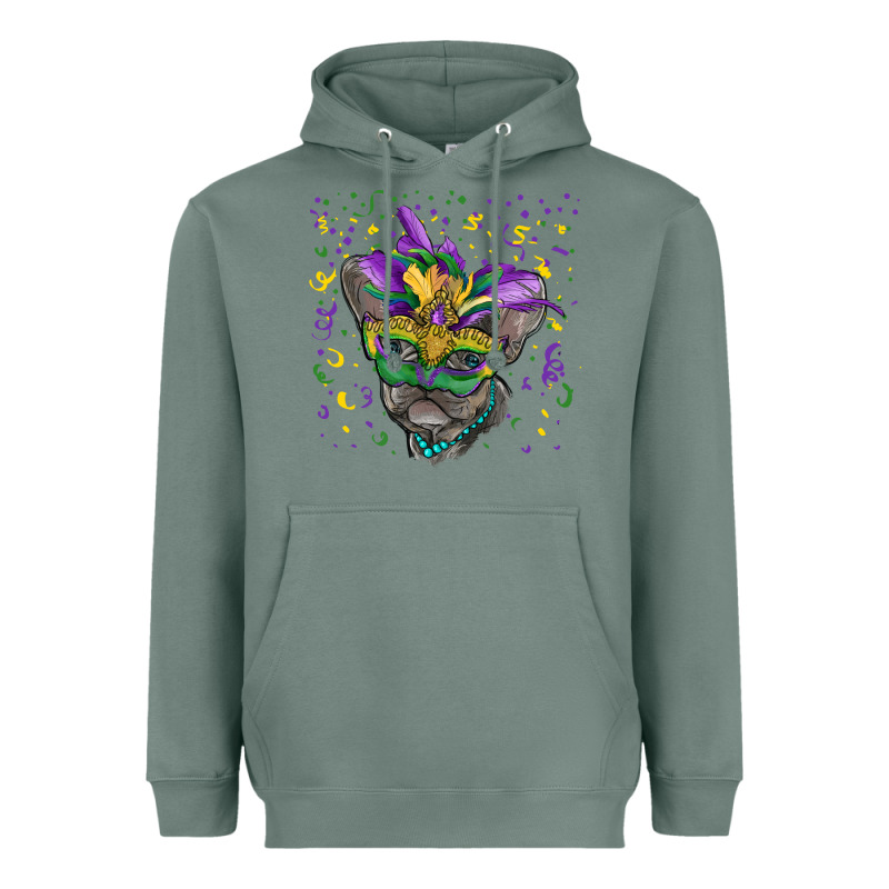 Mardi Gras Mask French Bulldog Heavyweight Hoodie by RanaPortraitStore | Teevron