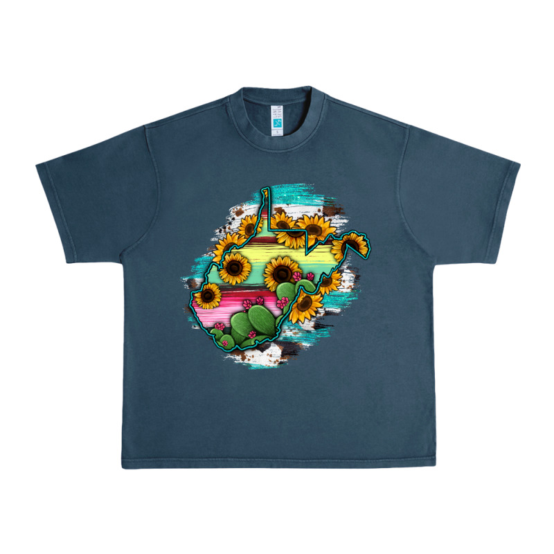 West Virginia Map Sunflower Cactus Serape Urban Heavy Tee by RanaPortraitStore | Teevron