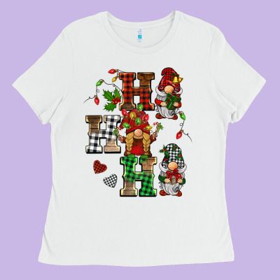 Christmas Ho Ho Ho Gnomes Ladies Tee Designed By Barkaloodesign