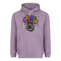 Lavender Mardi Gras Pitbull with Hat Heavyweight Hoodie - RanaPortraitStore