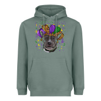 Sage Mardi Gras Pitbull with Hat Heavyweight Hoodie - RanaPortraitStore