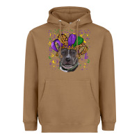 Toasted Coconut Mardi Gras Pitbull with Hat Heavyweight Hoodie - RanaPortraitStore