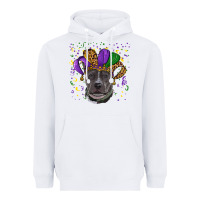 White Mardi Gras Pitbull with Hat Heavyweight Hoodie - RanaPortraitStore