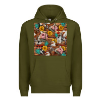 Army Green cow and western seamless pattern Premium Hoodie - BundleAndBundleShop