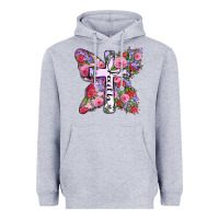Heather Grey faith butterfly cross Heavyweight Hoodie - Zillion Design Studio