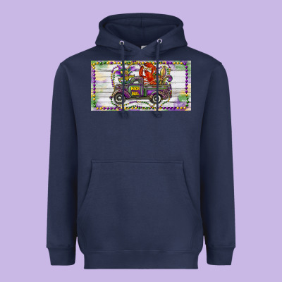 Heavyweight Hoodie Mardi Gras Truck And Fleur De Lis Crawfish