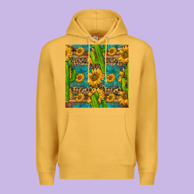 Sunflower And Cactus Seamless Pattern Premium Hoodie Designed By Bundleandbundleshop