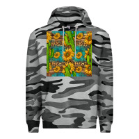 Slate Camo sunflower and cactus seamless pattern Premium Hoodie - BundleAndBundleShop