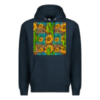Navy sunflower and cactus seamless pattern Premium Hoodie - BundleAndBundleShop