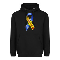 Black down syndrome ribbon softball Heavyweight Hoodie - texasbilliewilder