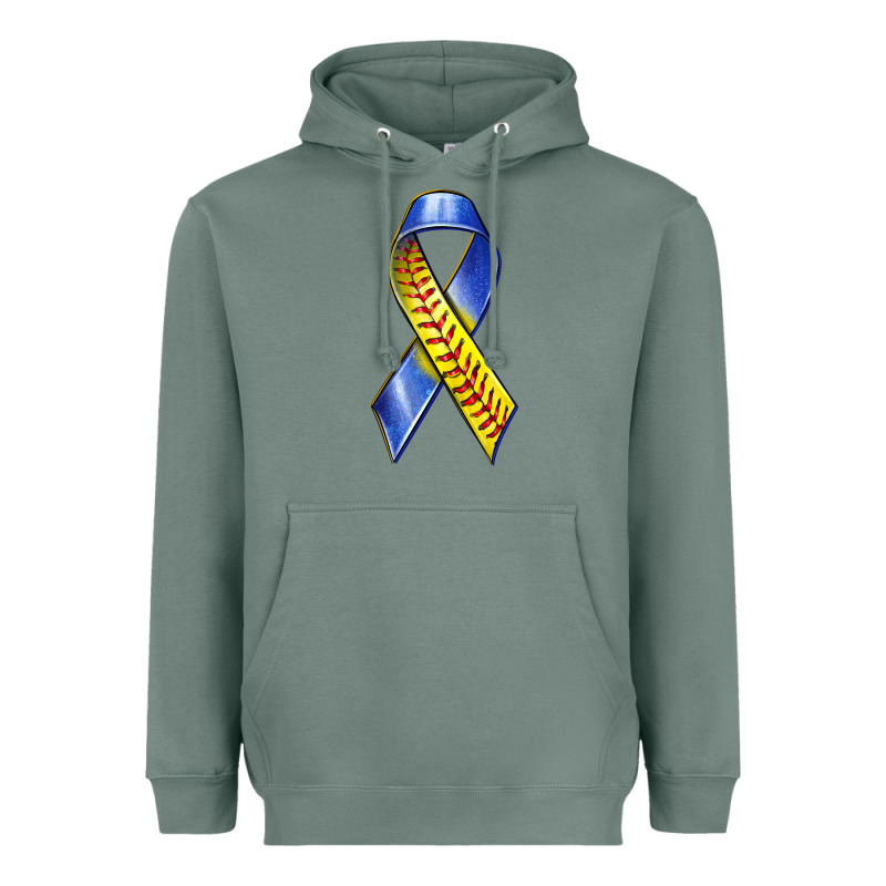Down Syndrome Ribbon Softball Heavyweight Hoodie by texasbilliewilder | Teevron