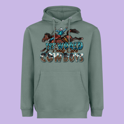 The World Needs More Cowboys Heavyweight Hoodie Designed By Zillion Design Studio