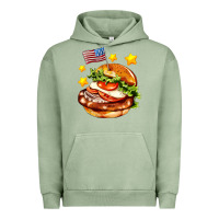 Pigment Oil Green american flag and hamburger Urban Hoodie - AdoDesignShop