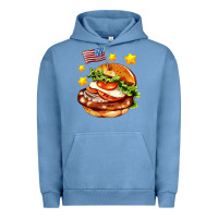 Pigment Pebble Blue american flag and hamburger Urban Hoodie - AdoDesignShop