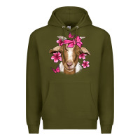 Army Green pink floral bandana goat Premium Hoodie - Jasminsmagicworld