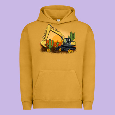 Excavator Cactus Sunflower Sunset Urban Hoodie Designed By Artiststas