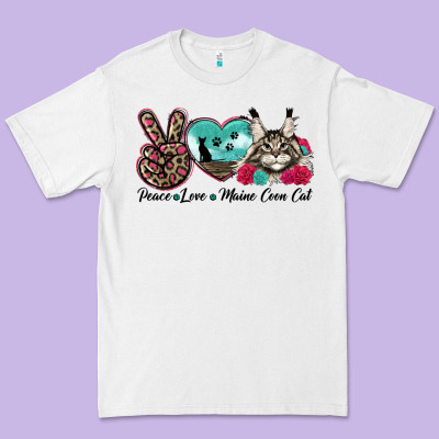 Peace Love Maine Coon Cat Premium Tee Designed By Lillyallendesigns