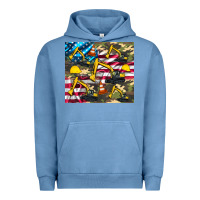 Pigment Pebble Blue excavator American flag Urban Hoodie - Artiststas