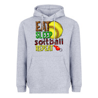 Heather Grey eat sleep softball repeat Heavyweight Hoodie - texasbilliewilder