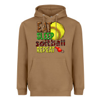 Toasted Coconut eat sleep softball repeat Heavyweight Hoodie - texasbilliewilder