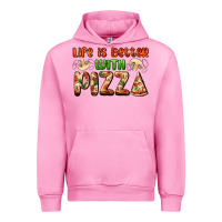 Fuchsia Pink life is better with pizza Urban Hoodie - AdoDesignShop