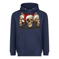 Navy Merry Christmas Skulls Heavyweight Hoodie - RanaPortraitStore