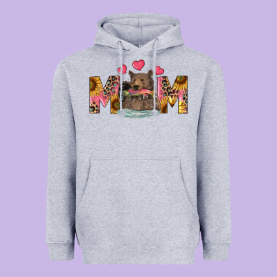 Heavyweight Hoodie Mom Bear With Sunflowers