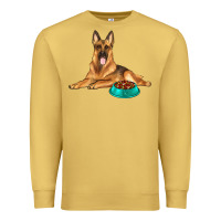 Antique Gold german shepherd with food bowl Premium Sweatshirt - texasbilliewilder