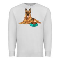 Dove Grey german shepherd with food bowl Premium Sweatshirt - texasbilliewilder