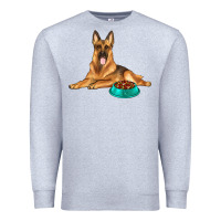 Heather Grey german shepherd with food bowl Premium Sweatshirt - texasbilliewilder