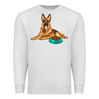 Oatmeal Heather german shepherd with food bowl Premium Sweatshirt - texasbilliewilder