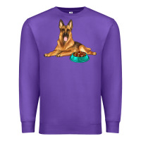 Purple german shepherd with food bowl Premium Sweatshirt - texasbilliewilder
