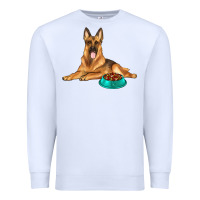 White german shepherd with food bowl Premium Sweatshirt - texasbilliewilder